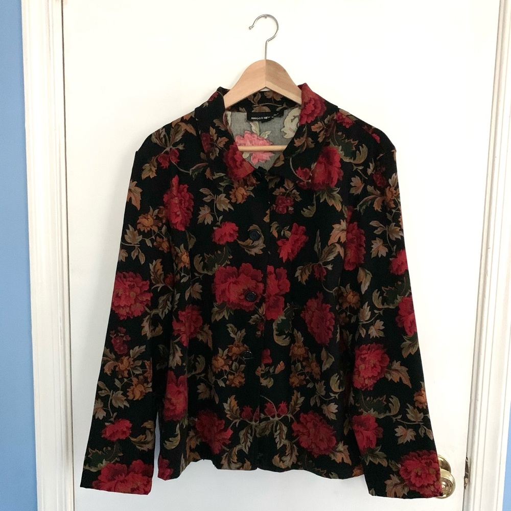 Dark Academia Gothic Floral Rose Button Down Blouse Top